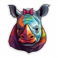 Colorful Rhino Portrait With Bow Tie Sticker Illustration