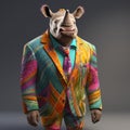 Colorful Rhino Sculpture In Vray Tracing Style