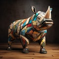 Colorful Rhino Statue: A 3d Abstract Sculpture Inspired By Basquiat, Picasso, And Miro