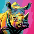 Colorful Rhino: A Vibrant Pop Art Portrait On A Gradient Background