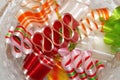 Colorful ribbon candy in a dish