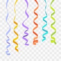 Colorful ribbons for celebration or party art work. Vector tapes isolated on checkered background. Serpentine illustration.