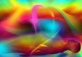 Colorful ribbons create an abstract background for this modern digital art scene of a spiritual woman lying down.