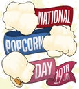 Popped Corns and Ribbon Promoting National Popcorn Day, Vector Illustration