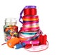 Colorful ribbons, sewing, craft and haberdashery items Royalty Free Stock Photo