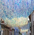 Colorful ribbons in the street in Agueda, Portugal