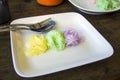 Colorful rice vermicelli in dish