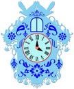 Colorful rich decorated lightblue cuckoo clock Royalty Free Stock Photo