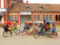 Madagascar Colorful Rickshaws at post office Antsirabe Royalty Free Stock Photo