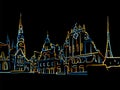 Colorful Riga Panorama Drawing on black Royalty Free Stock Photo