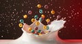 cereral milk with colorful cereal and milk splashes Royalty Free Stock Photo