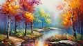 Colorful River Painting With Uhd Image Style And Serene Faces