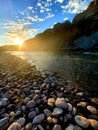 Colorful riverside sunrise rocks Colorado river