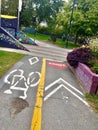 Colorful road signs Cycle Path on the street, Stop sign urban park, Outdoor, vehicle, security, responsability, hobbies