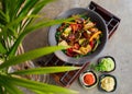 colorful roasted vegetables served in a rustic setting