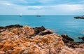 Colorful rock formation of Gudhjem in Bornholm, Denmark Royalty Free Stock Photo