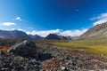 Colorful rocky tundra in front of river valley Royalty Free Stock Photo