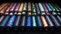 Colorful Rolled Fabric Mats Displayed in Rows