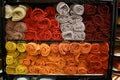 Colorful rolled towels on the shelves Royalty Free Stock Photo