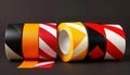 Colorful Adhesive Tape Rolls with Diagonal Patterns on Dark Background. Generative AI Royalty Free Stock Photo