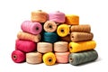 Colorful rolls of thread pile for knitting isolated on the white background. Royalty Free Stock Photo