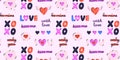 Colorful romantic vector design of hearts, speech bubbles, quotes on light background. Love and passion. Valentine's Royalty Free Stock Photo