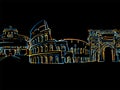 Colorful Rome Panorama Drawing on black