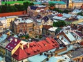Colorful roofs of old houses in Lviv city ancient area