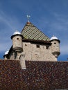 Colorful rooftop tiles on a castle in France