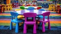 A colorful room with a table and chairs Royalty Free Stock Photo