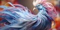 A colorful rooster with a blue and pink feather, AI