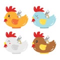 Colorful Rooster Coin Bank Vector Set