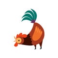 Colorful Rooster Crowing, Farm Cock, Side View, Poultry Farming Vector Illustration Royalty Free Stock Photo