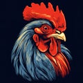 Colorful rooster head on black background., Farm animals. Royalty Free Stock Photo