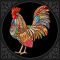 Colorful rooster mandala arts isolated on black background