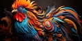 A colorful rooster is standing on a black background, AI Royalty Free Stock Photo