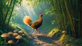 Golden Pheasant struts along Bamboo Forest Path at Sunrise Royalty Free Stock Photo