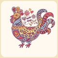 Colorful roosters in ornate ethnic style.