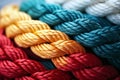 Colorful ropes of different colors. Close up. Selective focus
