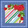 Colorful rose flowers background, Shawl, bandanna, scarf, kerchief digital print, Fabric design. Woman fashion. Ornamental . - Vec
