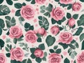 Colorful Rose Flowers and Branches Illustration. Seamless Pattern Background. Royalty Free Stock Photo