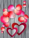 Colorful rose petals and hearts Royalty Free Stock Photo