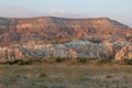 Colorful Rose valley mountain at sunset in Cappadocia, Red canyon in Goreme village, Turkey. Royalty Free Stock Photo