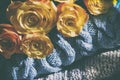 Colorful roses background - natural texture of tenderness and love from close-up of yellow-orange roses Royalty Free Stock Photo