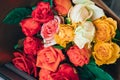 Colorful red roses bouquet flowers romanric  valentines day holiday gift Royalty Free Stock Photo