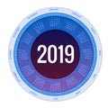 Colorful round calendar 2019 design, Print Template, Your Logo and Text. Week Starts Sunday. Portrait Orientation. 2019 Royalty Free Stock Photo