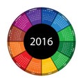 Colorful round calendar for 2016 year. Royalty Free Stock Photo