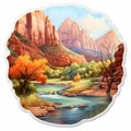 Colorful Zion Canyon River Sticker With 2d Game Art Style