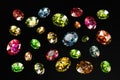 Colorful Round gems diamonds isolated on black background 3d rendering Royalty Free Stock Photo