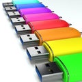 Colorful round pendrives in a row on white background Royalty Free Stock Photo